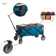 Camping Wagon Folding Garden Cart Shopping Trolley Collapsible Heavy Duty Utility Use with Side Bag and Storage Bag, Blue-side